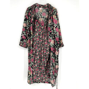 Vtg Linda Bis Robe Dress Set Womens M Roses Slip Dress Nightgown Sexy Feminine